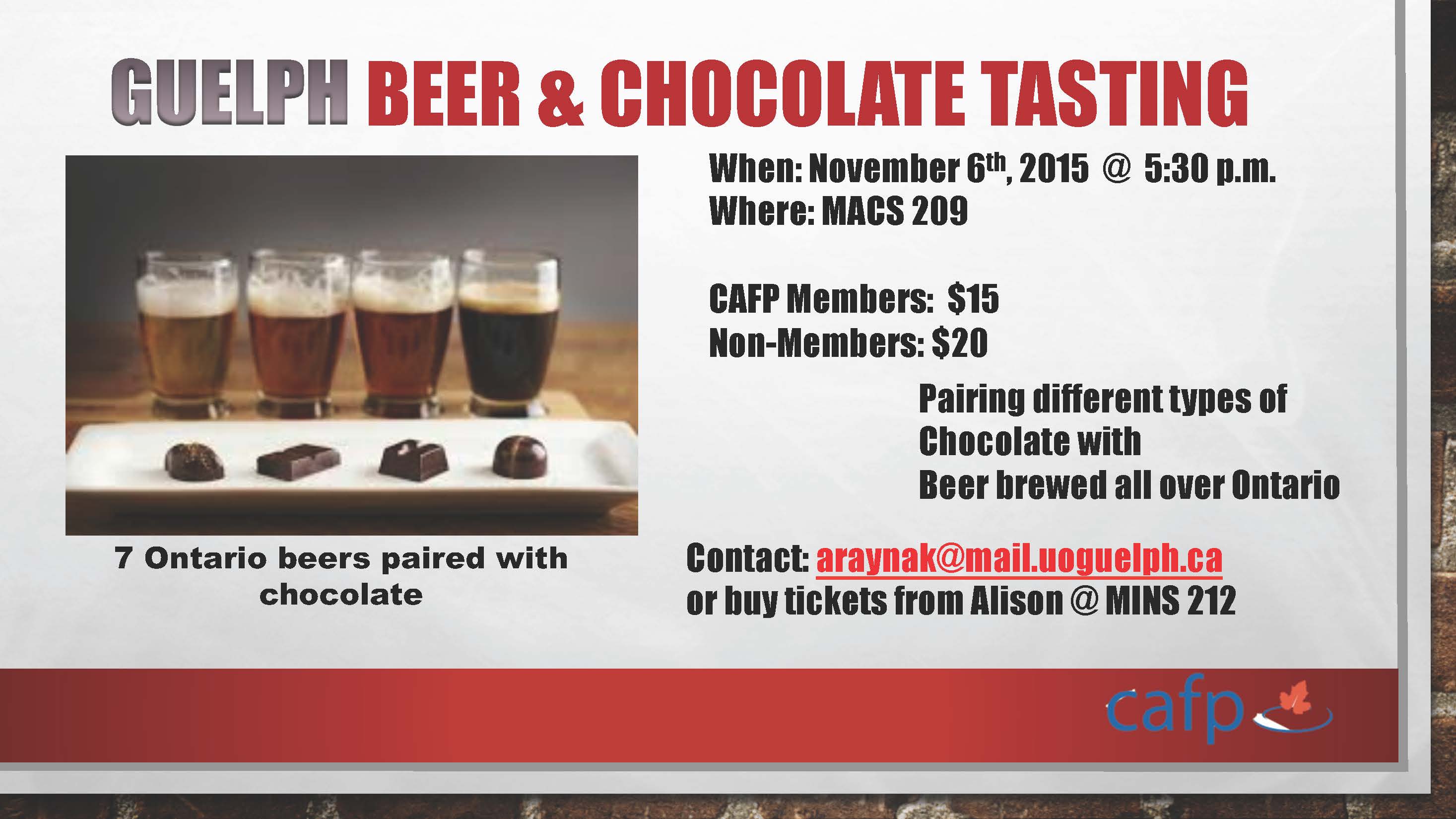 CAFP Guelph Student Chapter Presents Guelph Beer & Chocolate Tasting